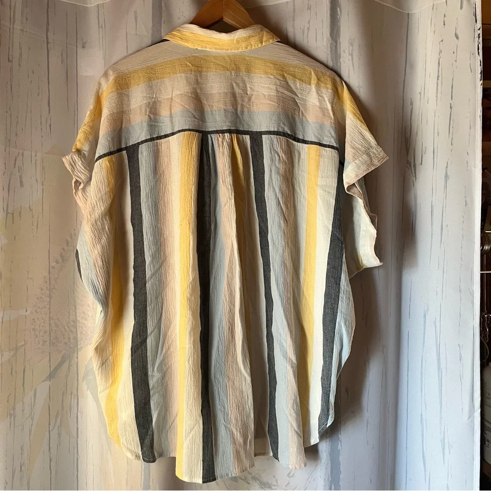 Time and Tru Women’s Casual Striped Shirt - Yellow Blue and Gray - Picture 4 of 11